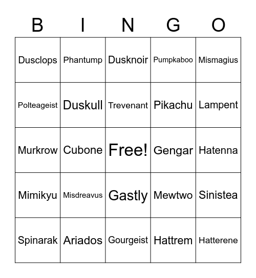 Pokemon BOOster Bingo Card