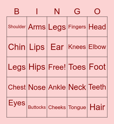 Body Parts Bingo Card Bingo Card