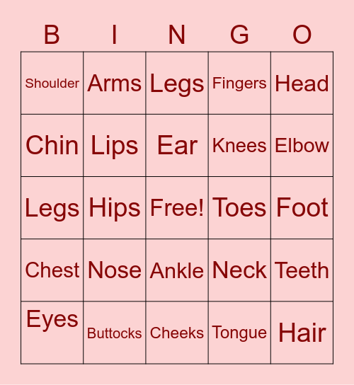 Body Parts Bingo Card Bingo Card
