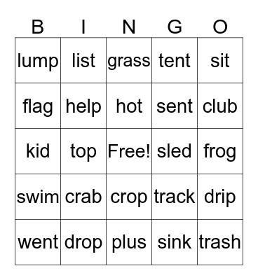 Short Vowel BINGO Card
