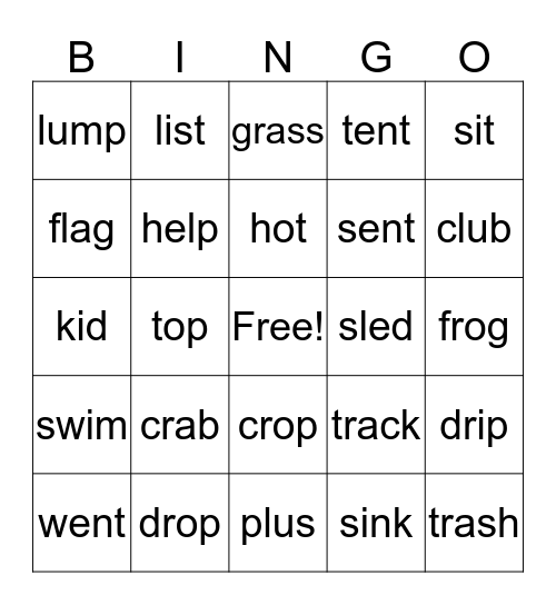 Short Vowel BINGO Card