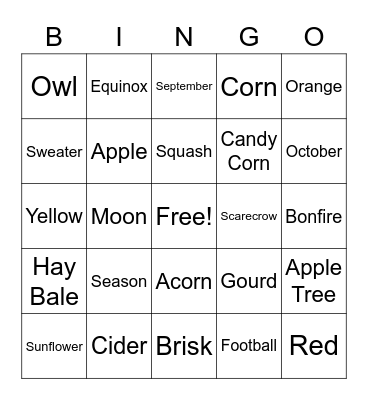 SAGS Fall Bingo Card