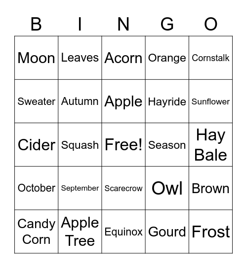 SAGS Fall Bingo Card
