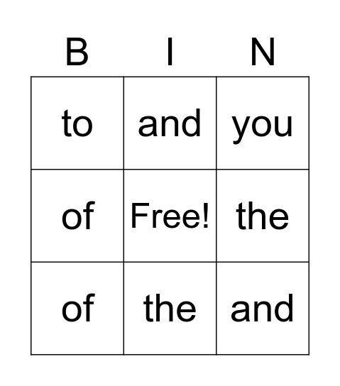 Heart Words-week 2 Bingo Card