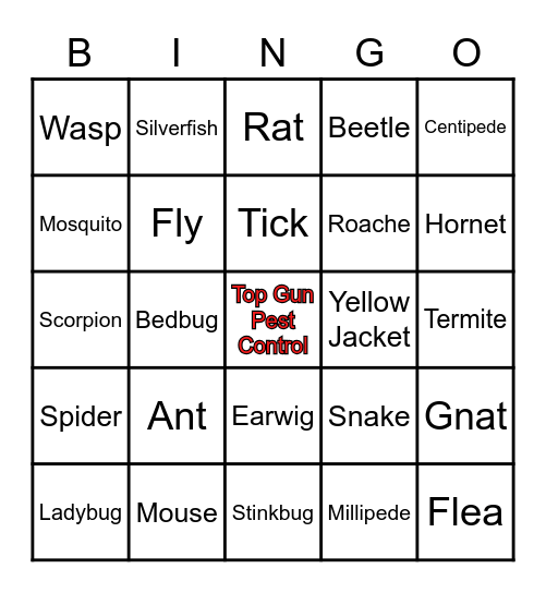 Top Gun Pest Control Bingo Card