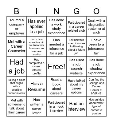 Career Bingo Card