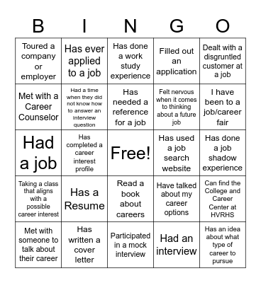 Career Bingo Card