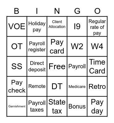 Payroll Bingo Card