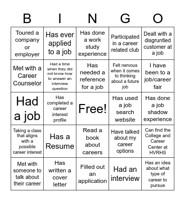 Career Bingo Card