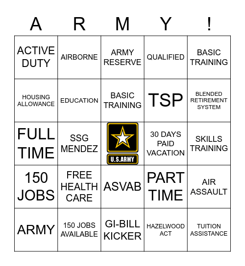 UNITED STATES ARMY Bingo Card