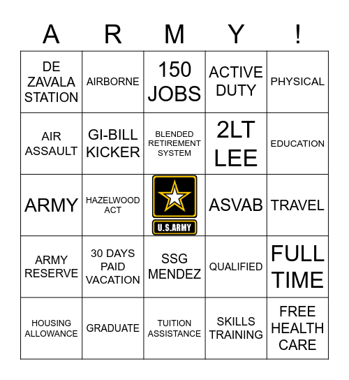 UNITED STATES ARMY Bingo Card