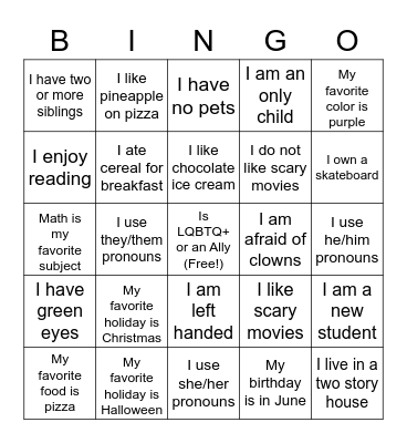 GSA Get to Know You Bingo! Bingo Card