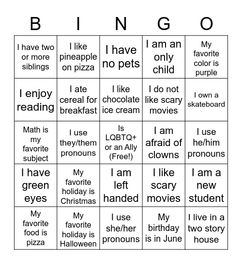 GSA Get to Know You Bingo! Bingo Card