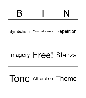 Poetry Vocabulary Bingo Card