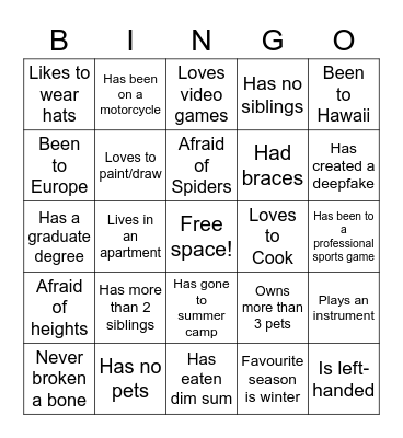 Meet and Greet Bingo Card