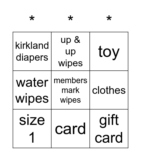 Sarah's Sprinkle Bingo Card