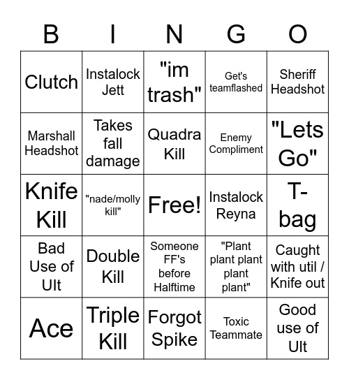 Doubleking Valorant VOD Bingo Card