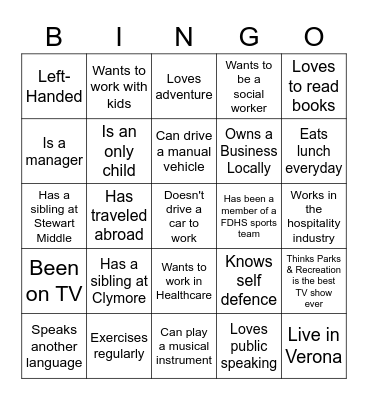 Networking Bingo Card