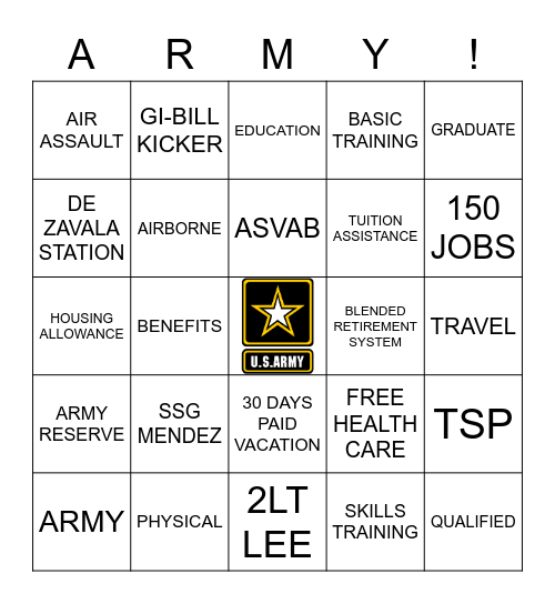 UNITED STATES ARMY Bingo Card