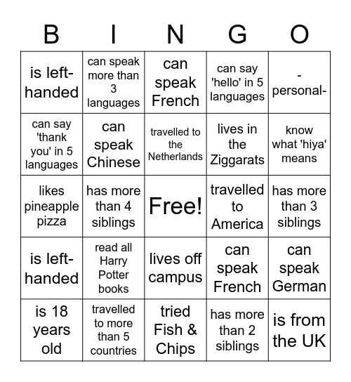 Find someone who ... Bingo Card