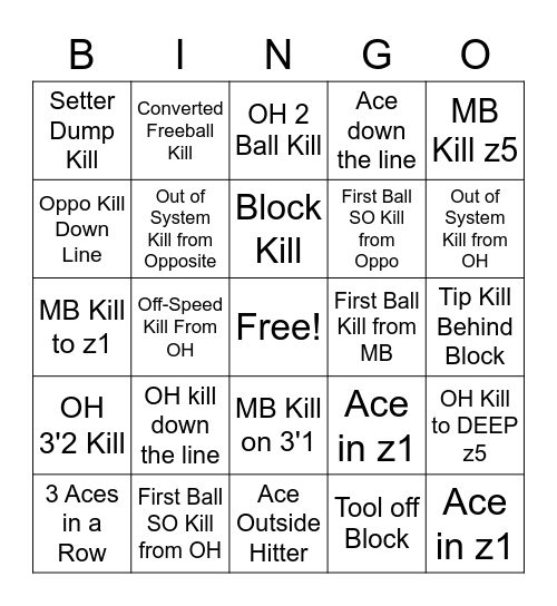 VolleyBingo Card