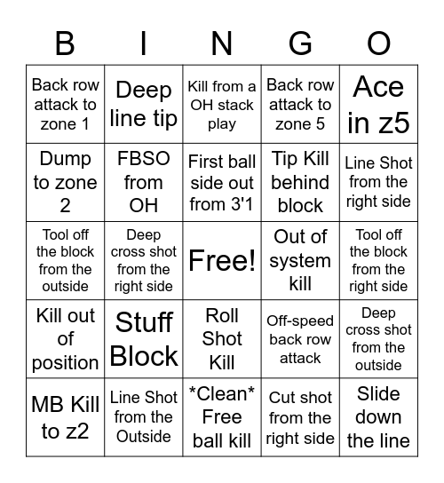 Volleyball BINGO Card