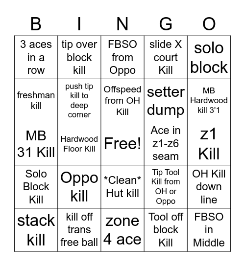 volleyball bingo Card