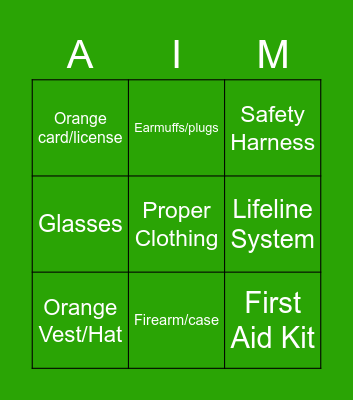 Hunting Safety Bingo Card