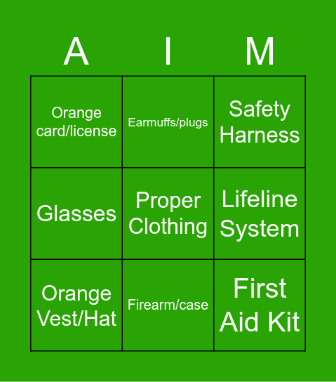 Hunting Safety Bingo Card