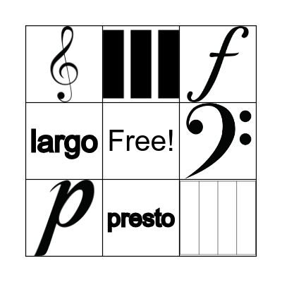 Musical Bingo Card
