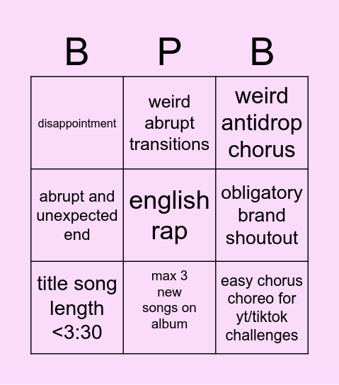 BLACKPINK COMEBACK Bingo Card