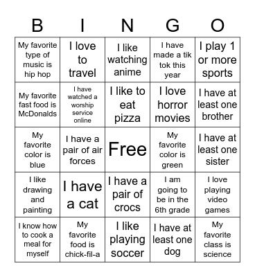 Get To Know You BINGO Card