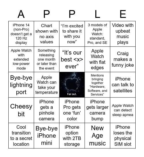 Apple Event - Far Out Bingo Card