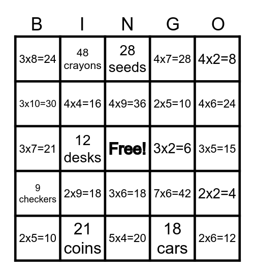 Multiplication Array Bingo Card