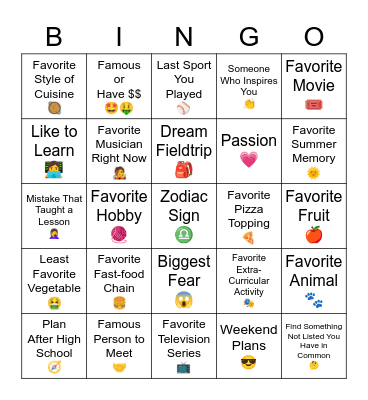L2S Let's Get to Know You Bingo Card