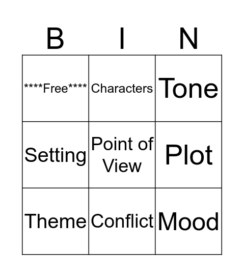 Elements of a Story Bingo Card