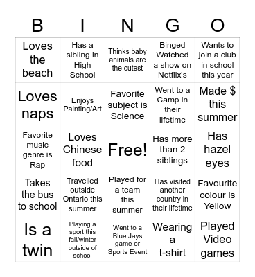 Ice Breaker Bingo Card