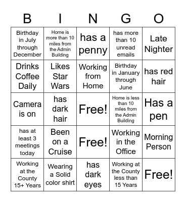 Staff Meeting Bingo Card