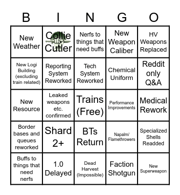 Dev Stream 1.0 Bingo Card