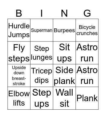 Fitness Bingo Card