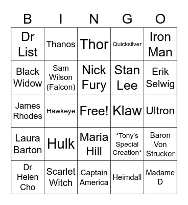 Avengers Age of Ultron! Bingo Card