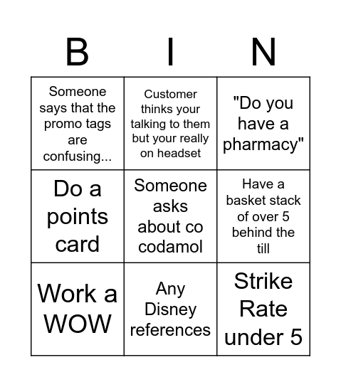 Superdrug Bingo Card