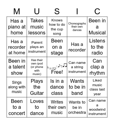 Getting to Know You Music Bingo Card