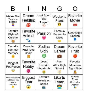 L2S Let's Get to Know You Bingo Card
