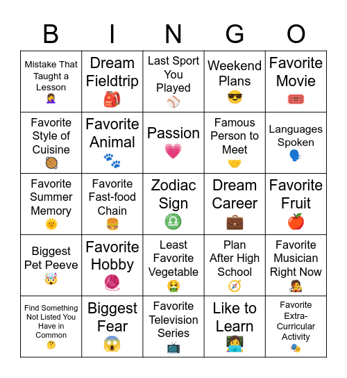 L2S Let's Get to Know You Bingo Card