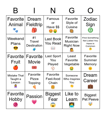 L2S Let's Get to Know You Bingo Card