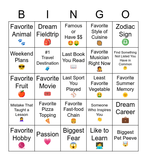 L2S Let's Get to Know You Bingo Card