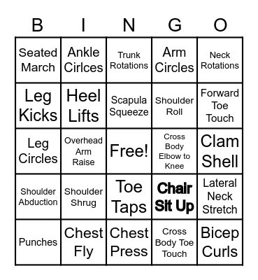 EXERCISE BINGO Card