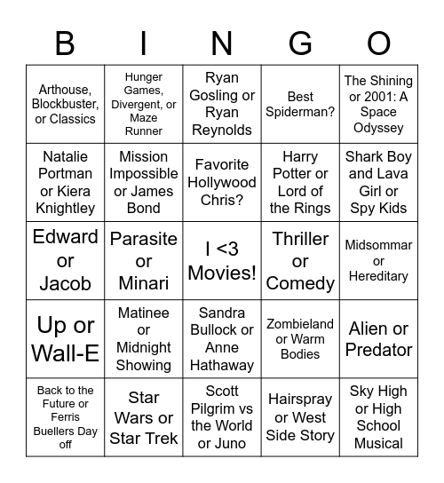 Aggie Cinema Bingo Card