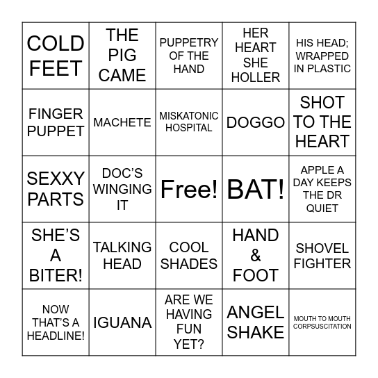 BRIDE OF RE-ANIMATOR Bingo Card